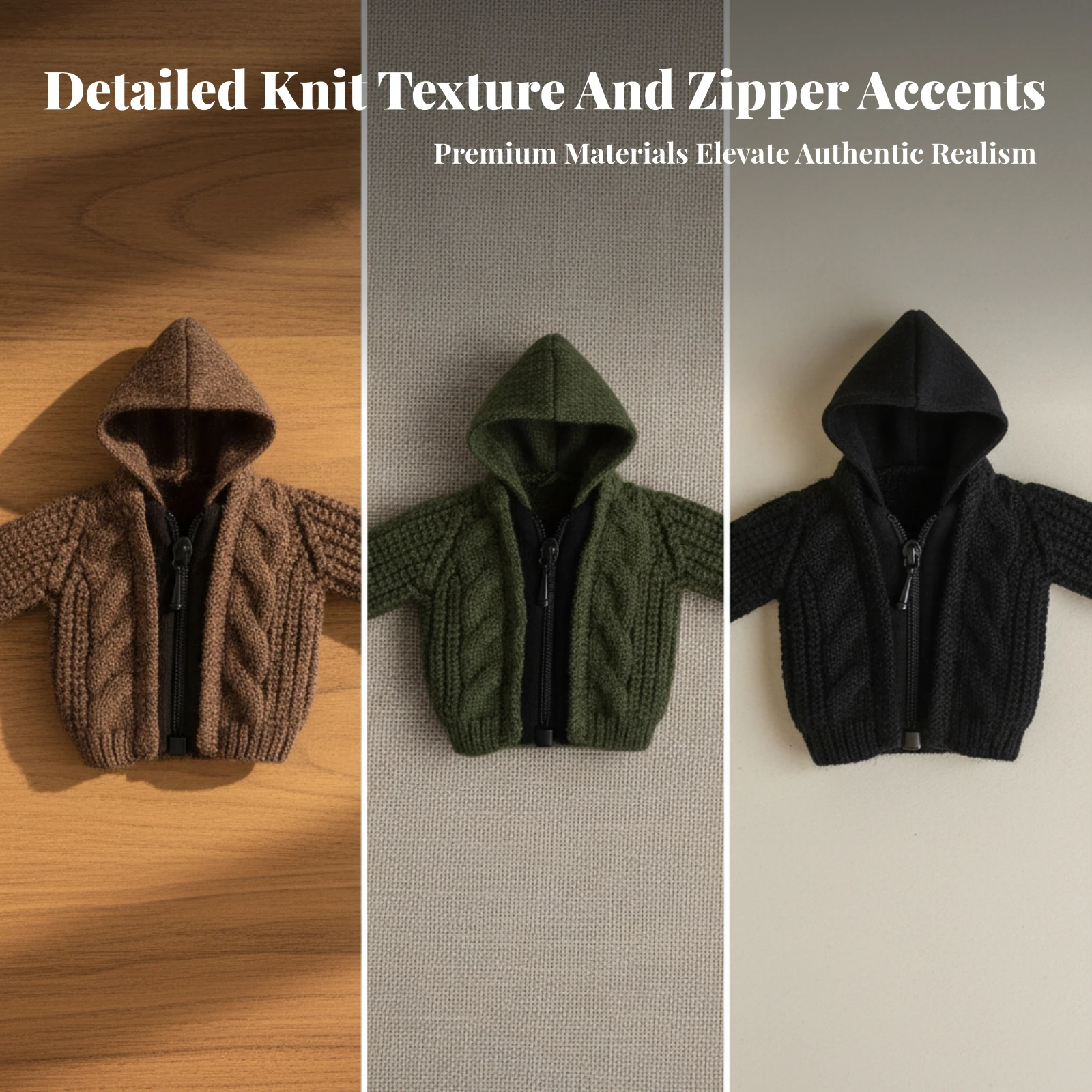 

Cropped Cardigan Miniature Hooded Jacket Textured Knitted Doll Capuche for Doll Figure Outfit Completion