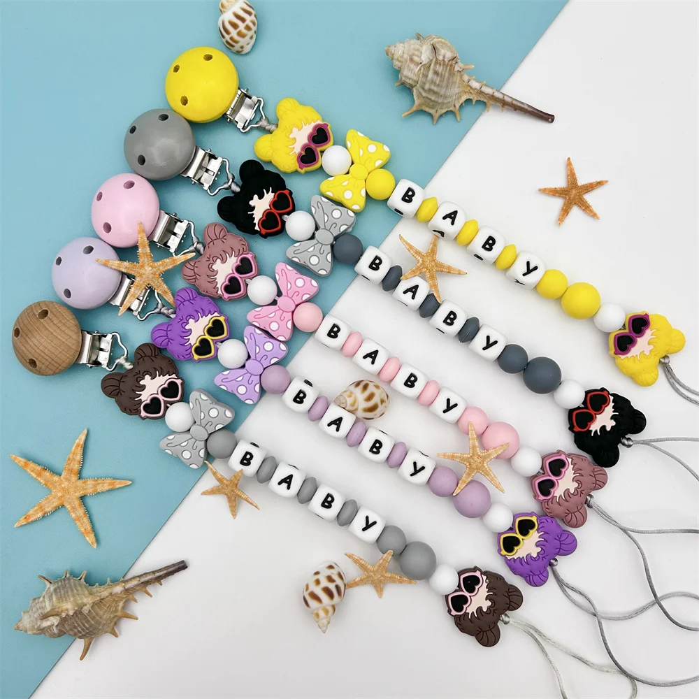 Personalized English Russian Alphabet Names Baby Girl Clips Pacifier Holder Chains Teether Pendants Baby Accessories Kawaii Gift