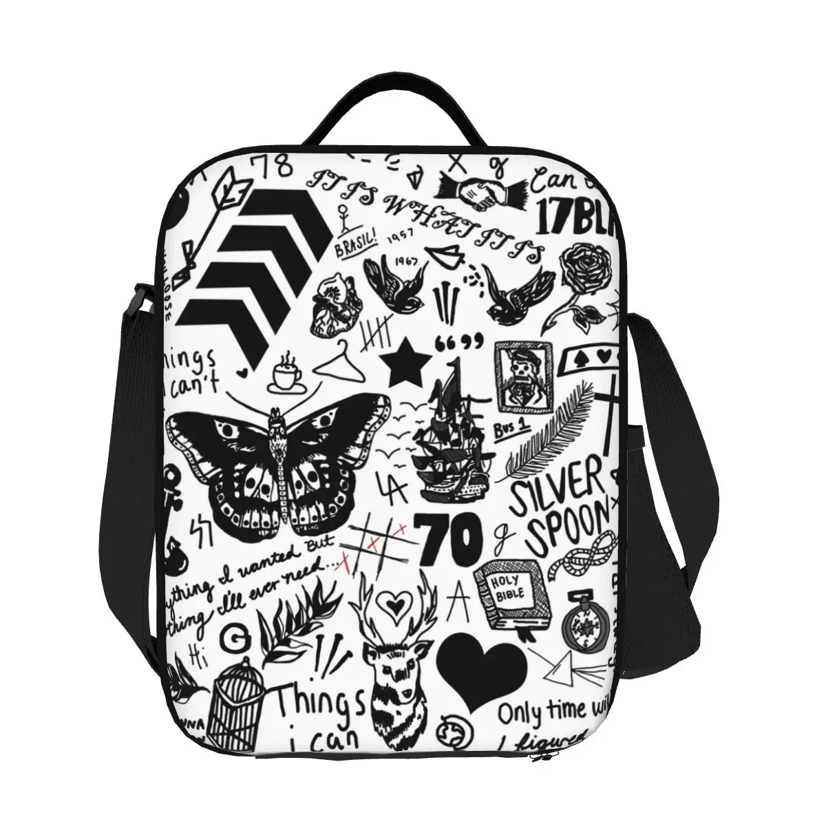 

Custom One Directions Tattoos Lunch Bag Men Women Warm Cooler Insulated Lunch Box for Student School