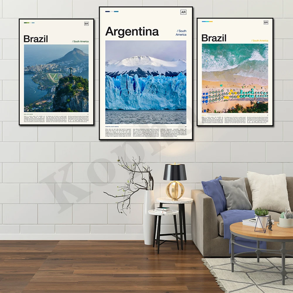 Argentina Rio Grande do Sul Santa Catarina Rio de Janeiro Brazil Santiago Peru. City Travel Scenery. Home Wall Decor Art Poster