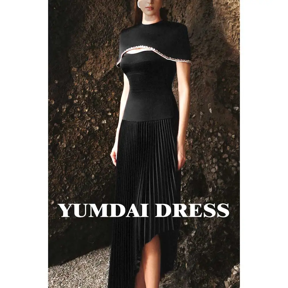 YUMDAI Modern Gorgeous Blouse Cape Evening Gown Black Arabian Crepe Ball Gown 2023 Women's Midi Dress Formal Occasion Dresses