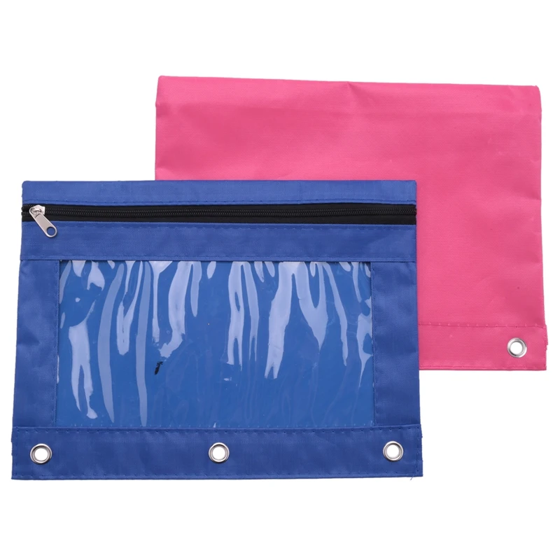 6 Pieces Ring Binder Pouch Pencil Bag With Holes 3-Ring Zipper Pouches With Clear Window (6 Colors)