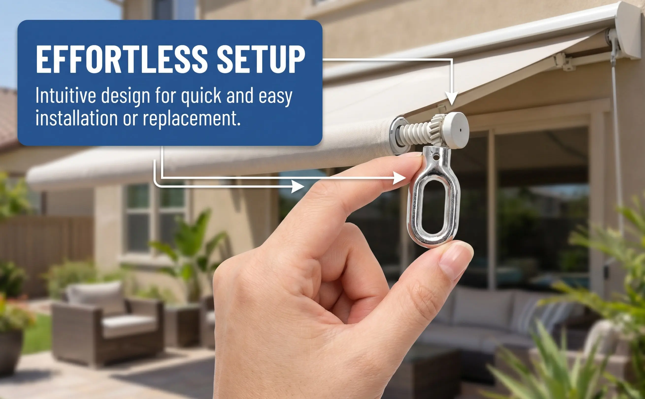 Awning Ring Hook Aluminum Alloy Crank Hook for Retractable Patio Deck Awning Heavy Duty Worm Gear Lift Hardware Outdoor