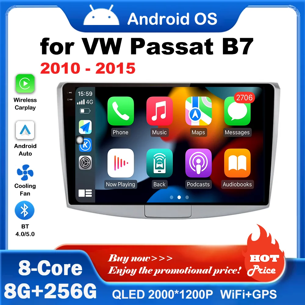 

for VW Volkswagen Passat B7 2010 - 2015 GPS Navigation Android System 10 inch 4G Car Video Multimedia Player WiFi 2.5D Screen BT