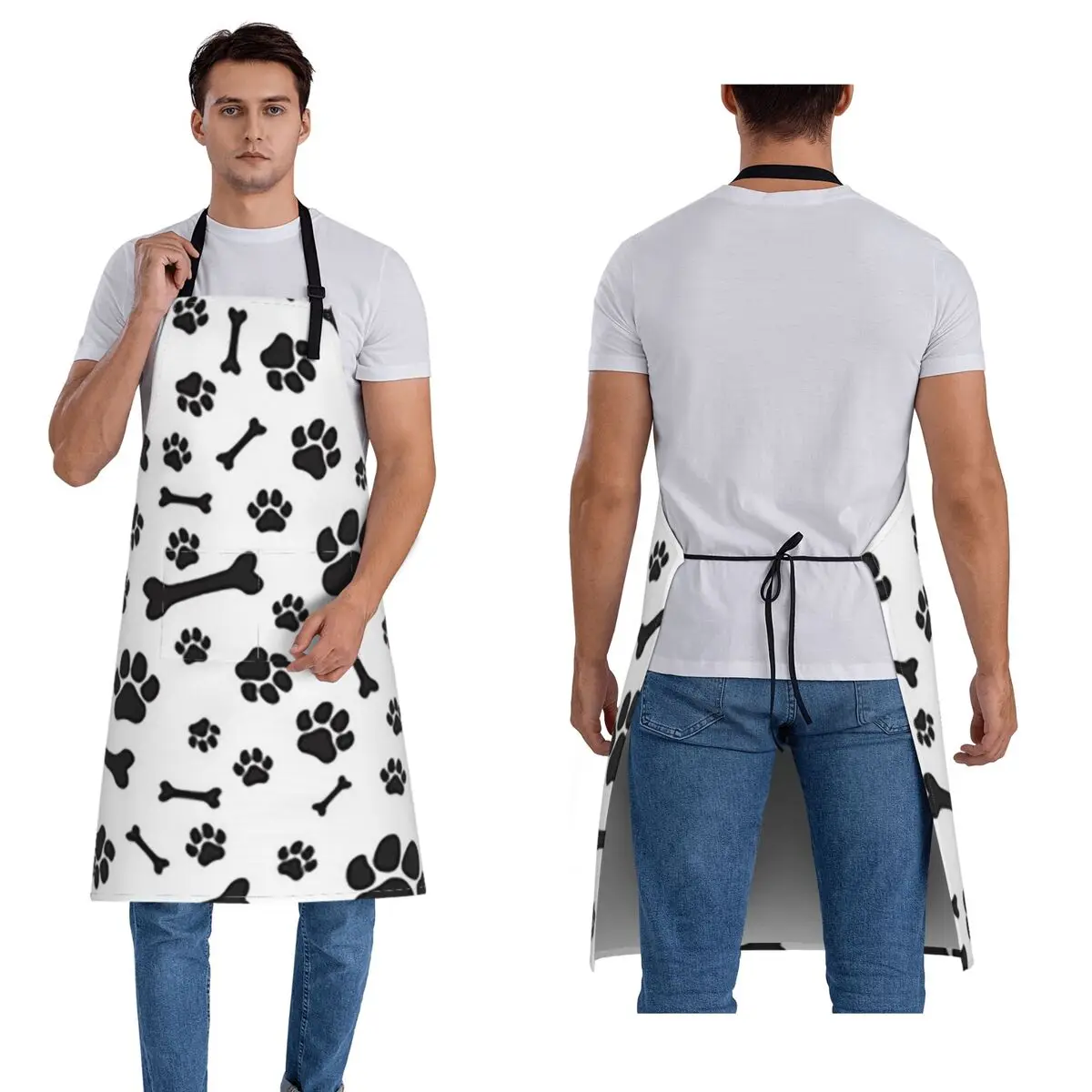 

Colorful Dog Paw Print Aprons Chef Cooking Cuisine Tablier Sleeveless Bib Kitchen Cleaning Pinafore for Women Men Painting