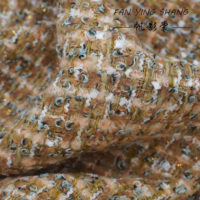 

2025 Series Yellow Circle Shine Wool Tweed Fabric For Coat Telas Costura Tissus Couture ткань Sewing Stoffe Tecido Cloth