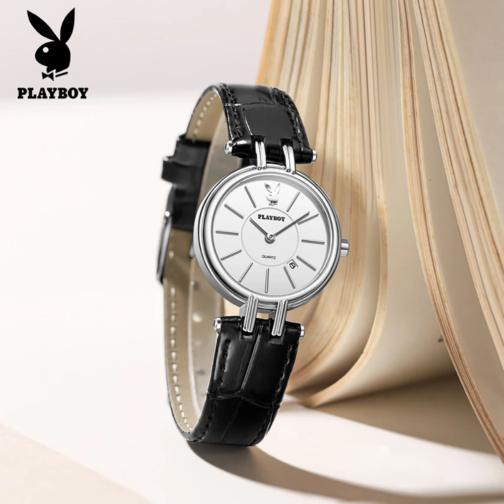 PLAYBOY 3125 Elegance Brand Quartz Movement Watch For Women Small Dial Comfortable Leather Strap 30m Waterproof Watch For Women