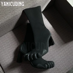 Five Fingers Knitted Booties Novelty Designer Style Ankle Boots Fashion Style Handmade Black Women's Leather Boots Custom Color