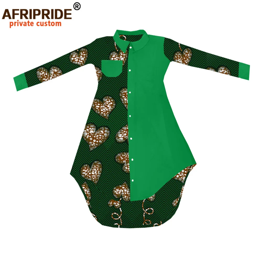 African Dresses for Women AFRIPRIDE Tailor Made Full Sleeve Single Breasted Mid-calf Length Women Casual Dress A1825094