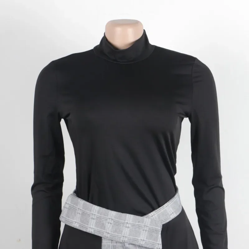 Conjunto de dos piezas para mujer, Top y falda de manga larga con abertura a cuadros, cuello alto, temperamento, moda de otoño