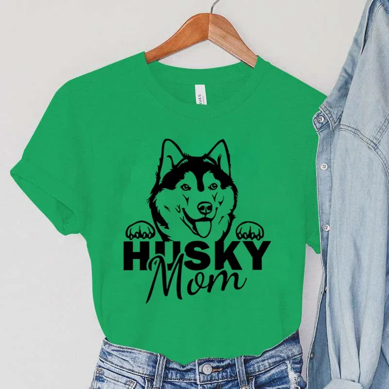 Harajuku Husky Mom Y2k Top Female Summer Animal Graphic T Shirts Cartoon Husky Women Clothing Vintage Husky Mama Print T-Shirts