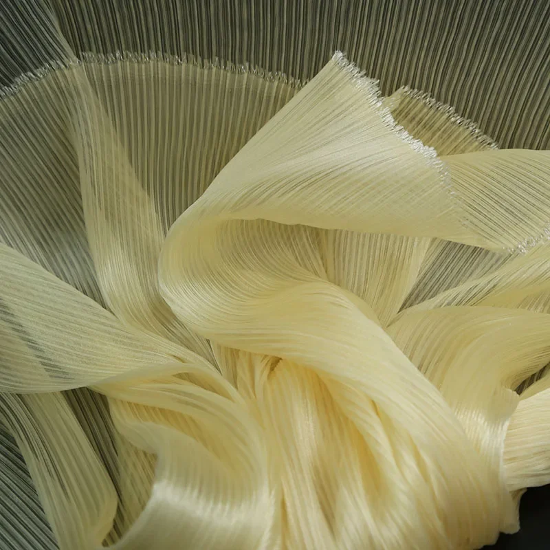 Bright Pleated Organza Fabric,Sew Wedding Dress and Pants Pleated Mesh Fabrics,DIY Shape Stiff Shape Soft Designer Fabrics