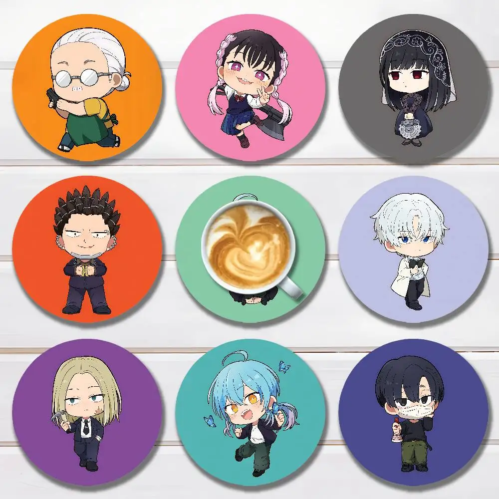 

Cute Chibi S-Sakamoto D-Days Heat Resistant Round Wooden Coasters Non-slip Drink Cafe Decoration 2D Flat Color Print Coasters