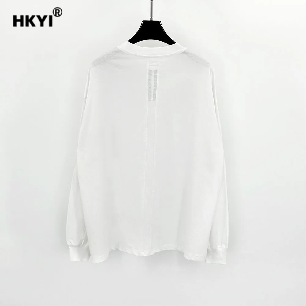 HKYI  mens t shirts men's t shirt   tee  tops  Loose curved cut spliced long sleeved T-shirt base shirt high street streetwear