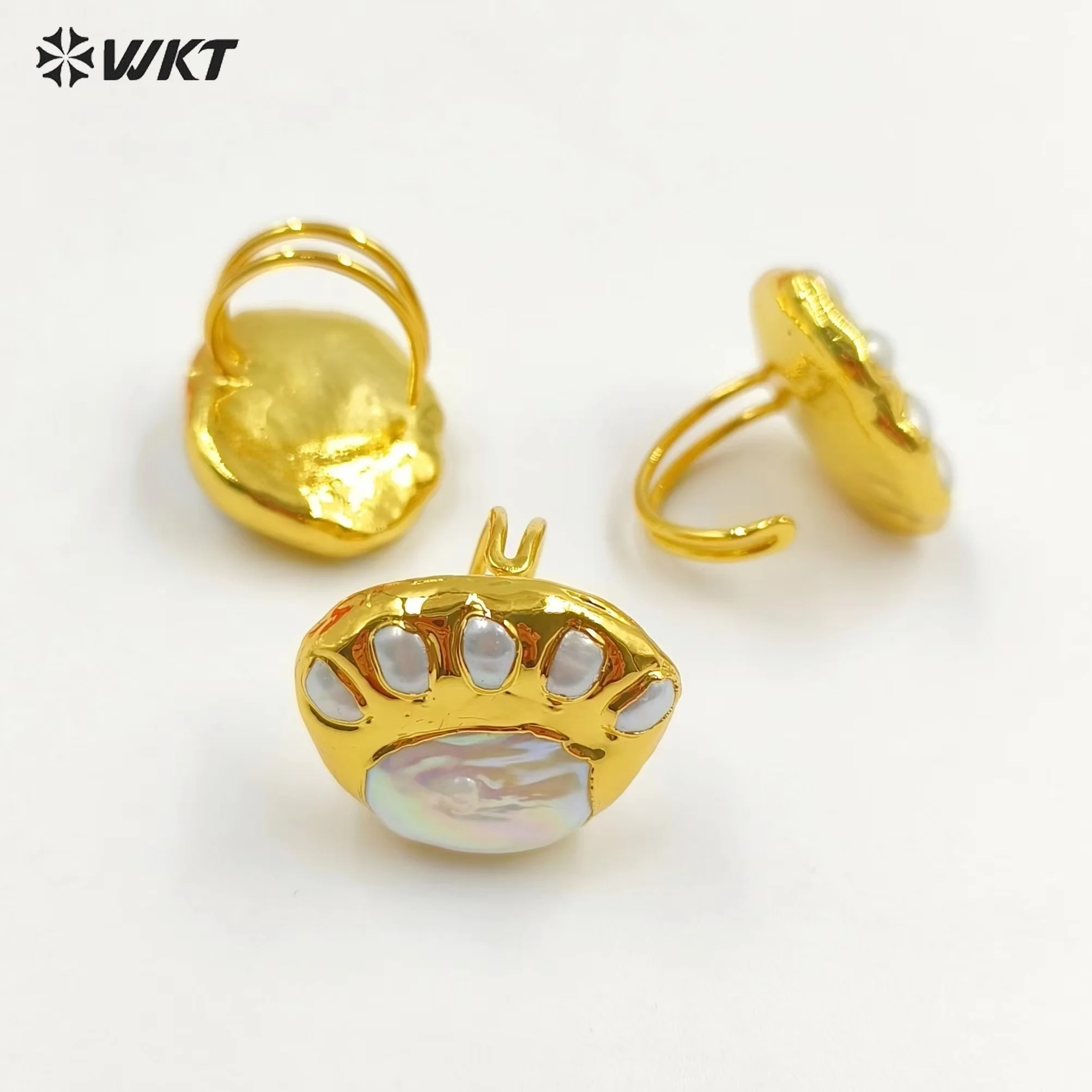 

WT-MPR072 New Arrival Freshwater Pearl 18k Gold Plated And Lovely Cat Claw Design Big Rings For Unisex Gorgeous Decorative