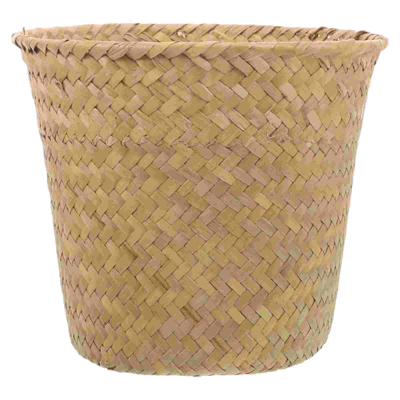 Woven Bucket Storage Baskets Garbage Bin Decorative Sundry Seagrass Can Seaweed