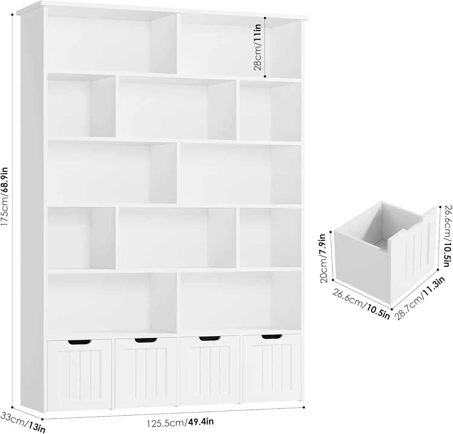 منظم تخزين الألعاب 69 ساعة، رف كتب للأطفال بطول 6 طبقات مع 4 أدراج متحركة و12 مكعب تخزين، جهاز لعبة بقوة 49.4 وات