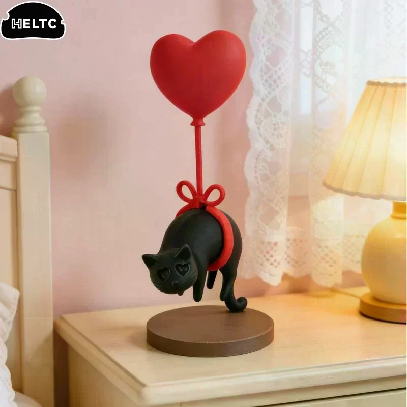3D Printed Suspended Cat Heart-shaped Balloon Decoration Romantic Home Decor For Desk Bookshelf Bedside Table Ornament