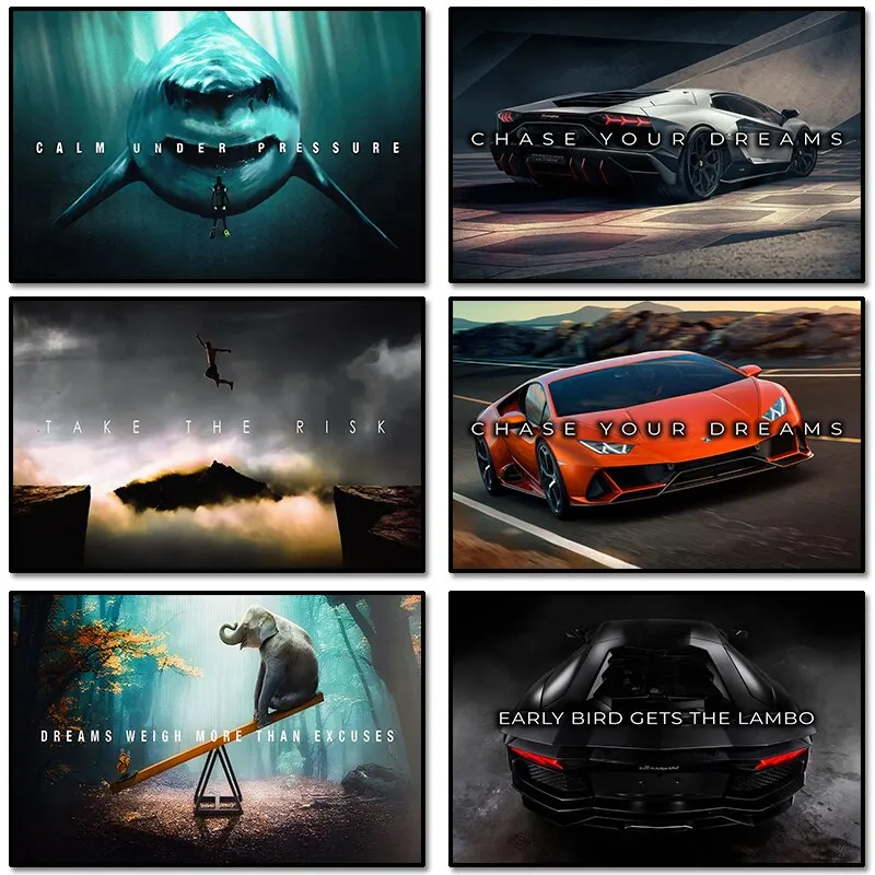 تحفيزية مطاردة حلمك قماش طباعة الفيل القرش التوضيح ملهمة مكتب جدار ديكور فني ملصق