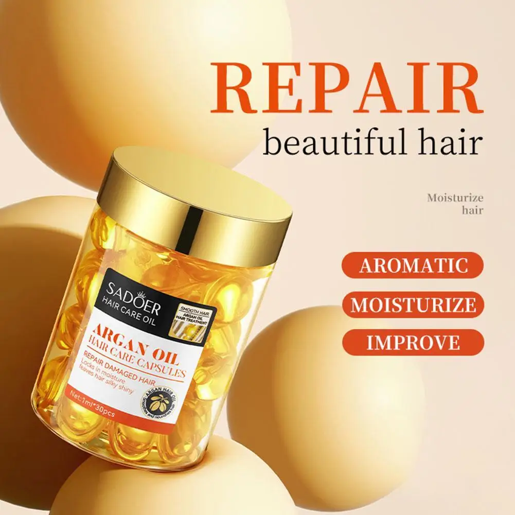 30pcs Frizz Control Hair Capsules Hair styling care Argan Oil Treatment Nourishing Shine Repair For Dry Damaged Hair Restoration