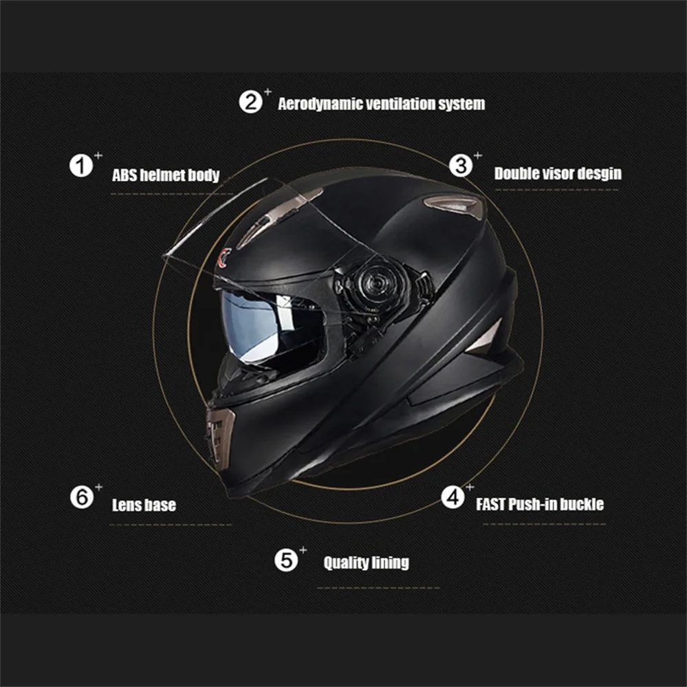 Cascos de motocicleta estilo noche oscuro negro mate, casco de carreras, viseras dobles, doble lente, Cascos Para Moto Dot aprobado
