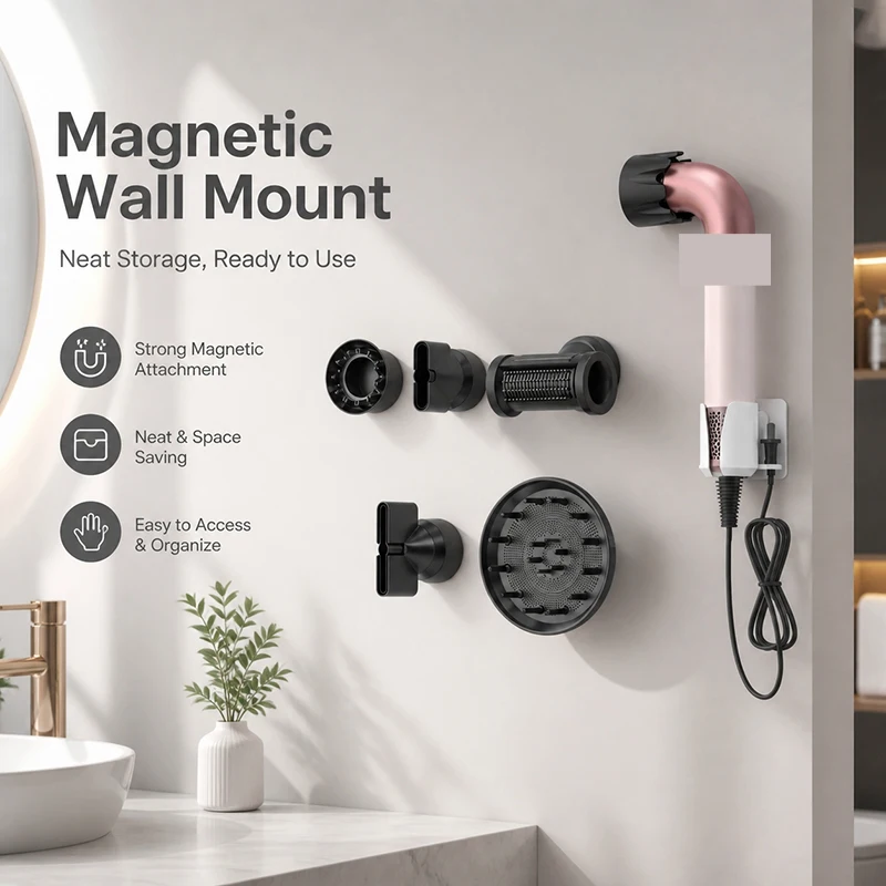 Nozzle Bracket Suitable for Hair Dryer Bracket Wall Mounted Magnetic Suction No Drilling Hanging Rack Leifen Dyson Bathroom