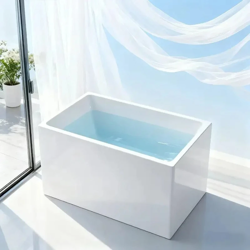 Acrylic household deep bubble mini square bathtub independent integrated movable bath basin