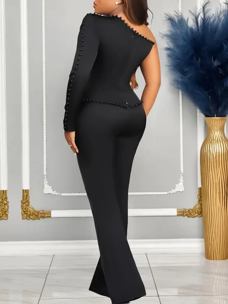 2 قطعة مجموعة الملابس الأفريقية للنساء كتف واحد بلايز واسعة الساق بانت الدعاوى ربيع جديد الصلبة فضفاض ملابس أفريقيا غير رسمية مجموعات