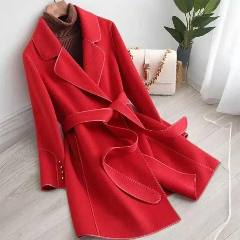 

2024 New Fashion Solid Color Double-sided Woolen Coat Women's Coat Autumn And Winter Long Slim Slim High-end Small Windbreaker