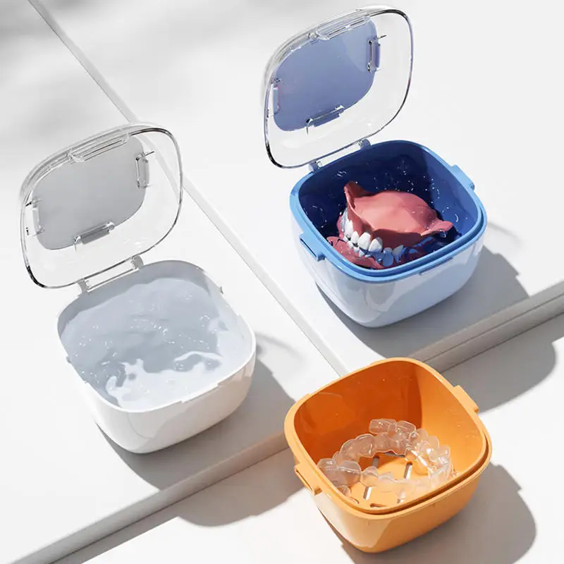 Multi Functional Double-layer Denture Holder Orthodontic Storage Boxes Drainage Layered Portable Denture Storage Box