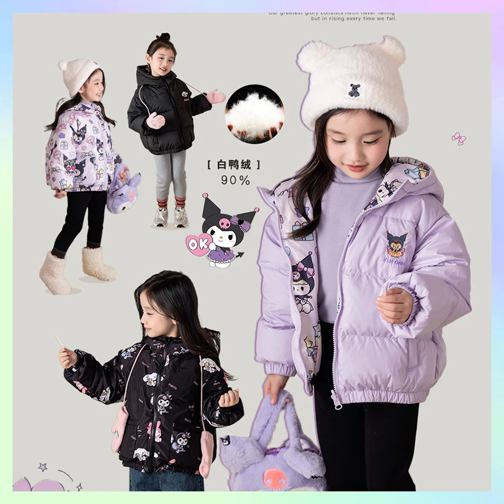 

Anime Sanrioed Kuromi Kawaii Girls Winter Double Sided Down Jackets Cotton Coat High-Quality Waterproof Kids Student Xmas Gifts