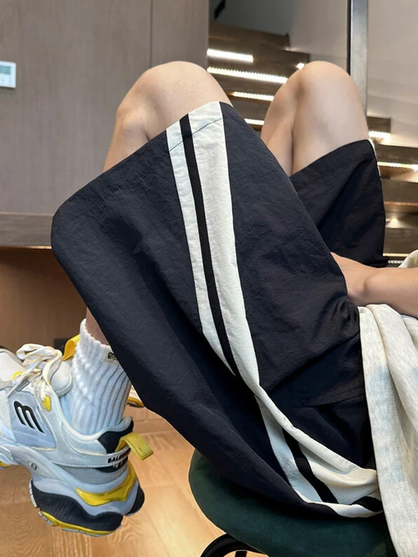 

American Stripe Splicing Qui Dry Men's orts Summer Thin Baskeall Sports Five-Point Loose Casual Beach Pants