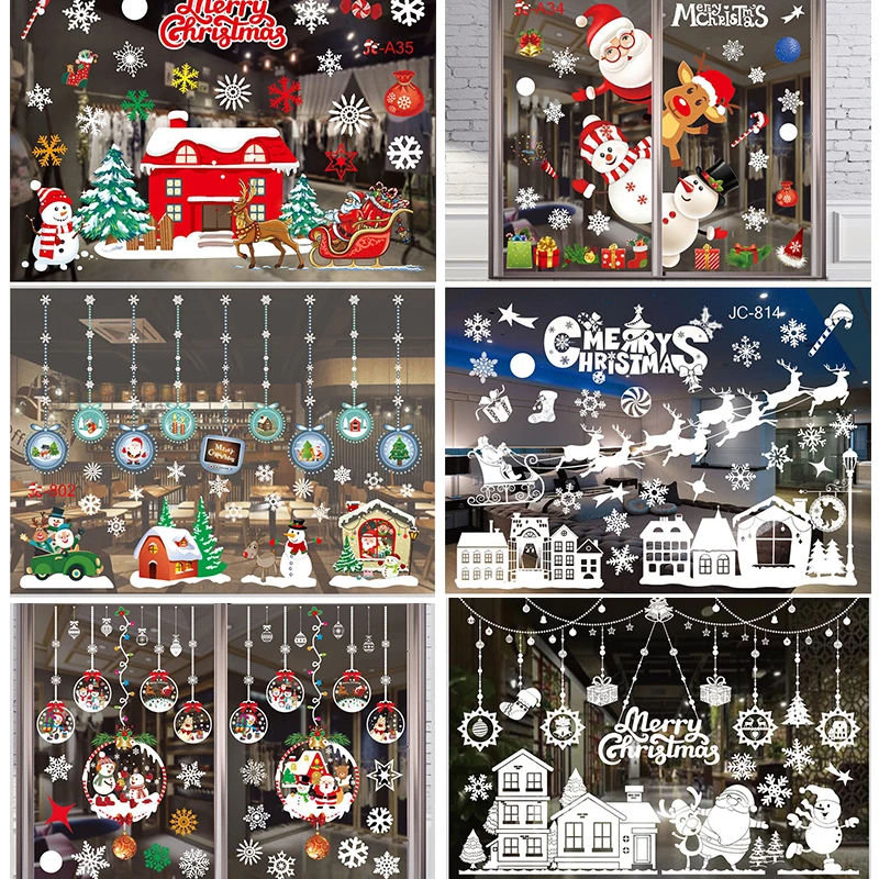 

Merry Christmas Window Stickers Santa Claus Christmas Wall Window Decorations for Home 2022 Happy New Year Removable Sticker