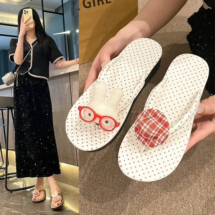 

Cute rabbit flip-flops for women, flip-flops, non-slip beach shoes, thick-soled sandals