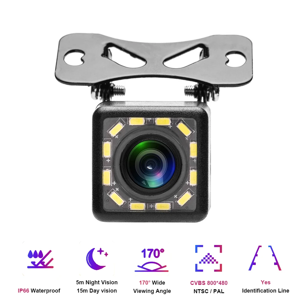 Universal HD Car Reversing Camera Fisheye LED Night Vision Backup Rear View Camera CCD High Definition 170 Wide Angle Waterproof