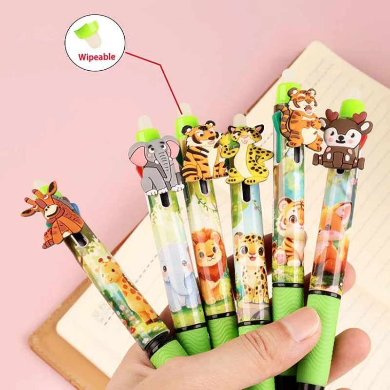 36pcs/lot Kawaii Elephant Tiger Lion Animal 4 Color Erasable Gel Pen Cute 0.5mm Neutral Pen School Writing Supplies