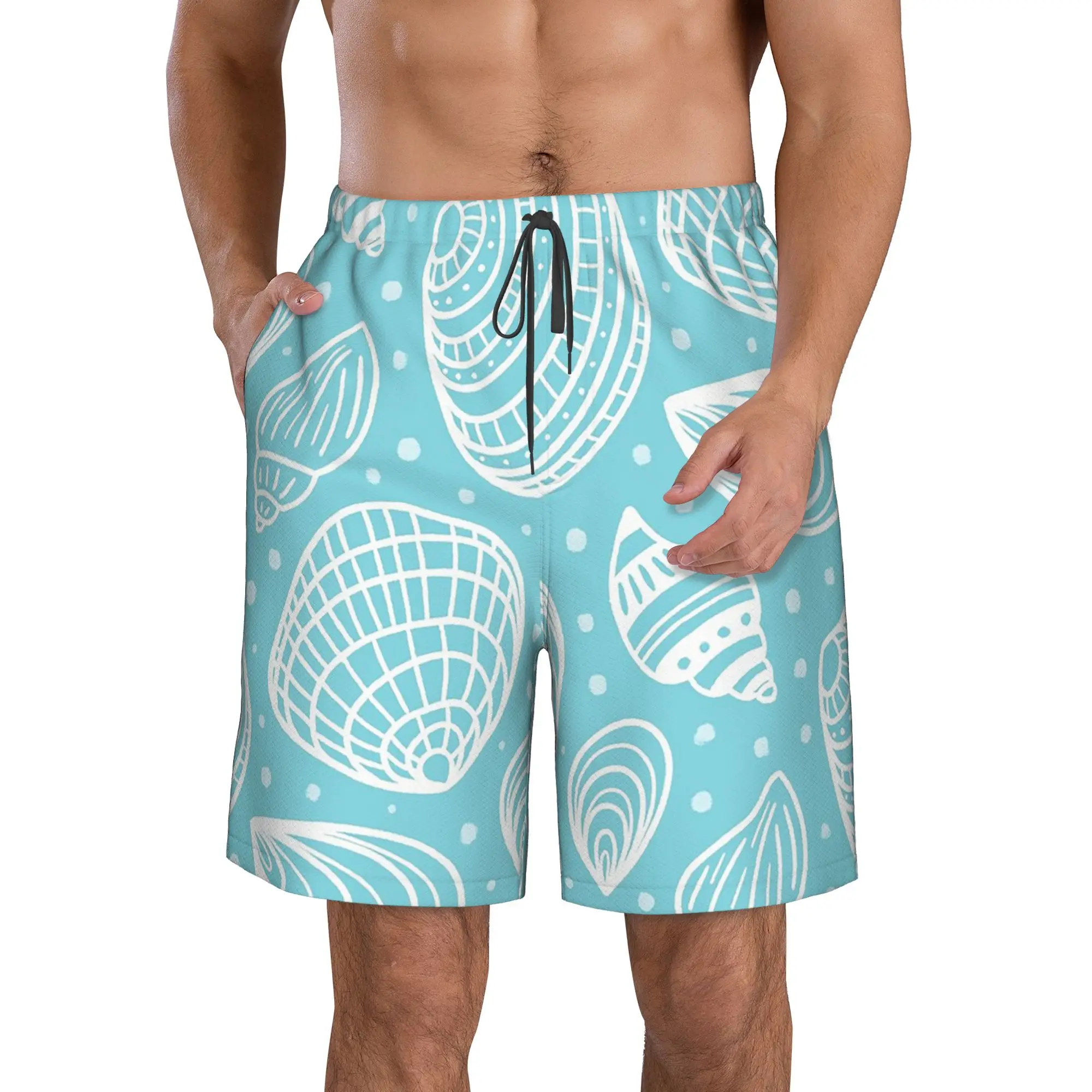 White Sea Shell In Blue Background Trunks Beach Board Shorts Casual Quick Dry Swimming Summer Men Pants