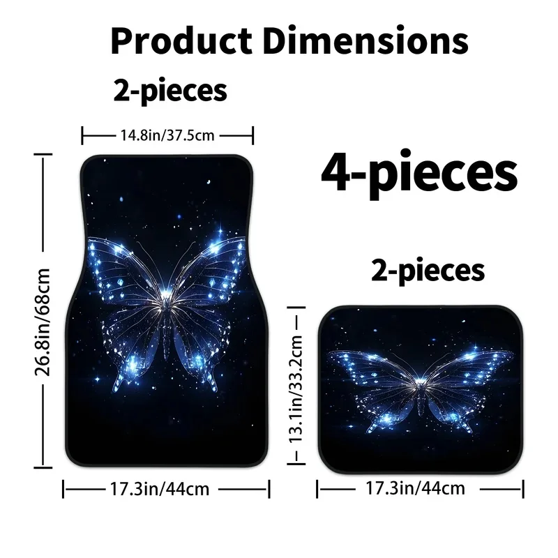 4pcs Blue Glow-in-the-Dark Butterfly Print Trendy Car Floor Mat Set, Car Interior Accessory Floor Mats, Easy To Clean, Suitable