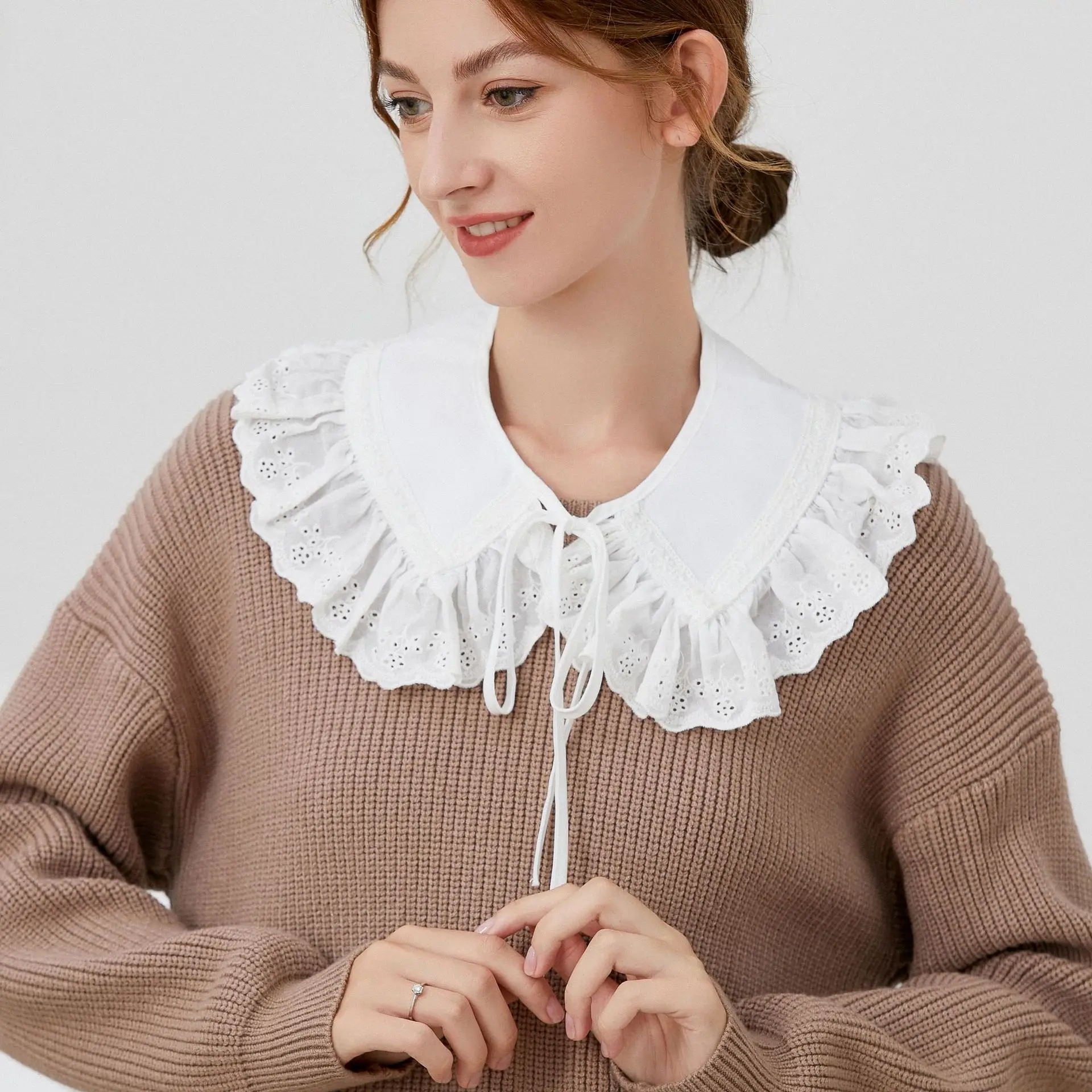 

Women Lace Doll Lapel Top Versatile Vintage Lapel Fake Collar Detachable Shirt Collar Vintage Small Shawl Fake Collar