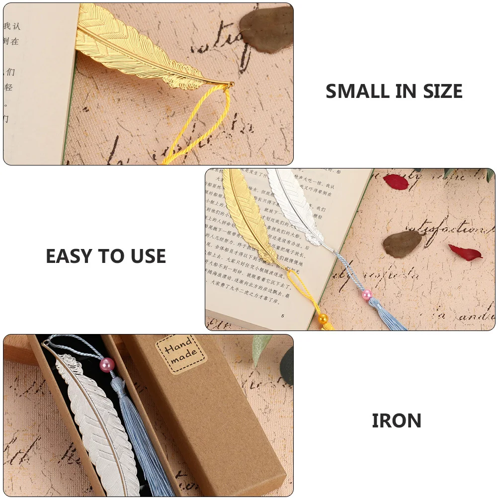 

2Pcs Iron Bookmarks with Tassel Reading Page Bookmarks Smooth Surface Safe to Use Office Supplies Study Accessories Gift