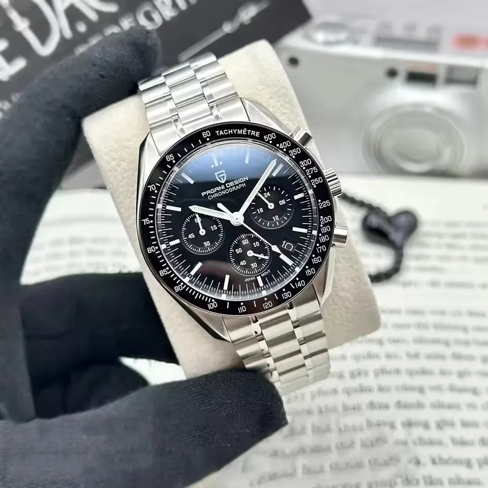 PAGANI DESIGN 500 Speedometer Circle Sport Chronograph 316L All Steel Luminous Man Watch AR Sapphire Japan Movt Luxury Men Watch