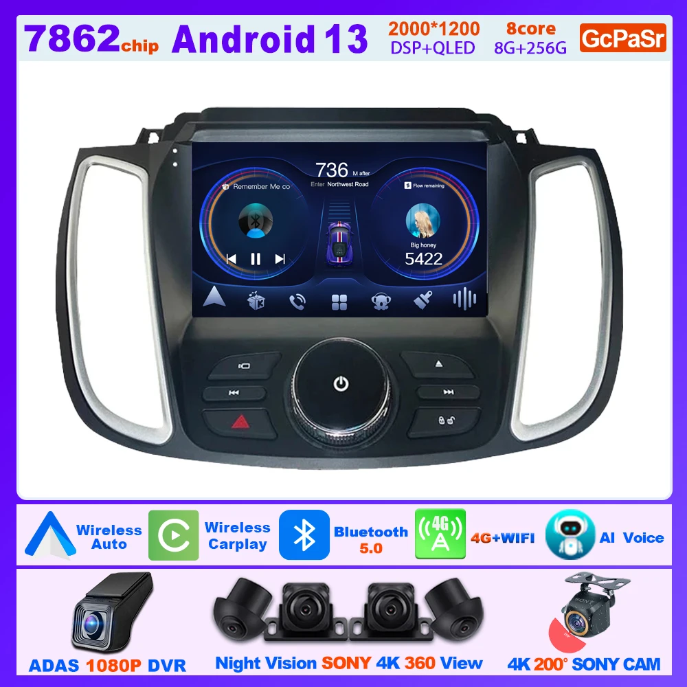 Carplay Android 14 For FORD KUGA 2 ESCAPE 3 2012-2019 Car Radio Multimedia Video Player Intelligent System 5G Wifi Display