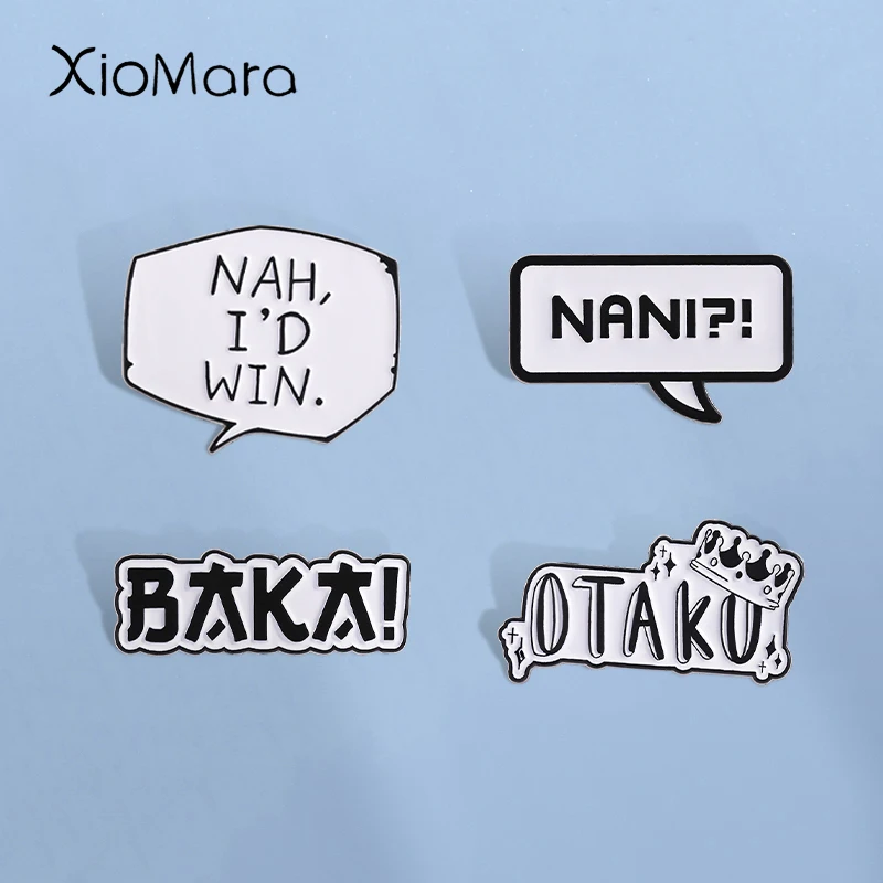 Caja de texto de Anime japonés, alfileres esmaltados NAH, I'D WIN, broches de Metal, insignia de solapa de moda, mochila, ropa, regalo de joyería para amigos