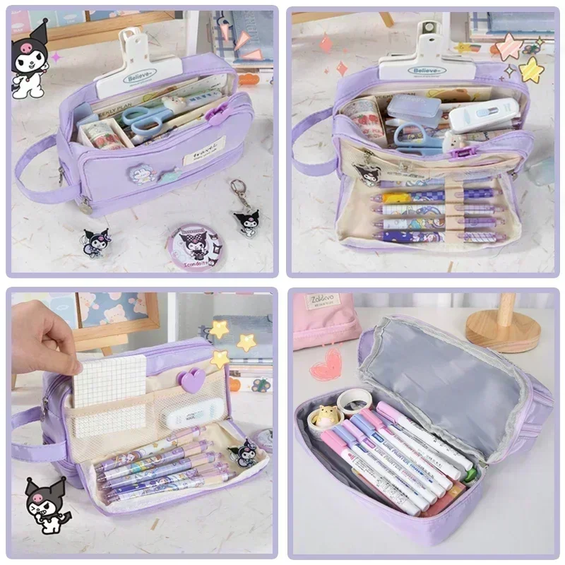 Large Capacity Student Pencil Bag Double layer Pencil Bag Simple Macaron Simple Style Multi functional Pencil Case