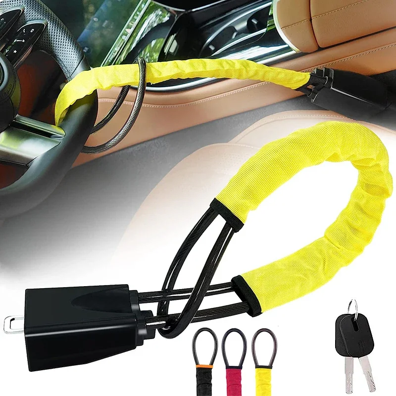 Universal Car Steering Wheel Lock With Seat Belt Buckles Sturdy Lock Theft Prevention Anti Device Lock For Truck SUV Van RV