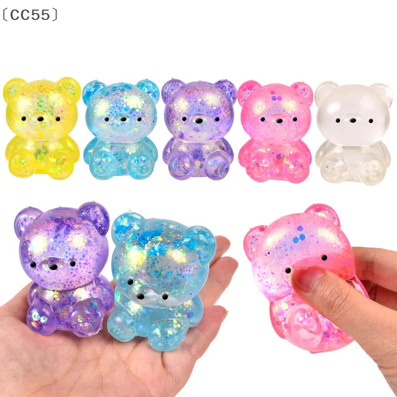 

tipoCC55 pratiqueCC55 pratiqueGlitter Gummy Bear Needoh Маленькое милое животное Антистресс Splat Декомпрессия Вентиляционное отжимание Игрушка Медведь Опора