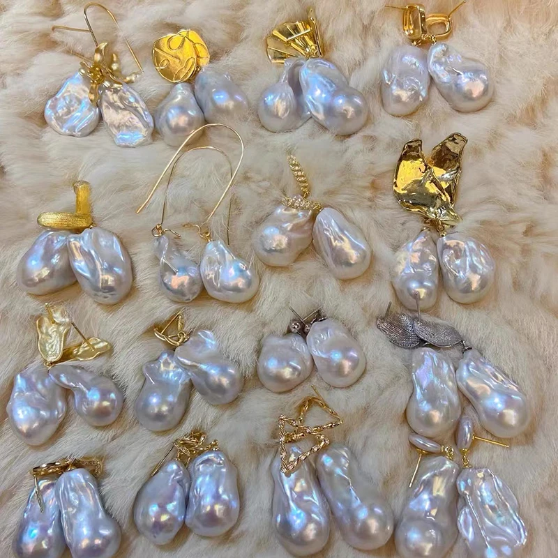 925 sterling silver hot sale100% Natural Freshwater Baroque Pearl Drop Earrings INS Fine Jewelry Gift for Women 15-25mm EX image 5