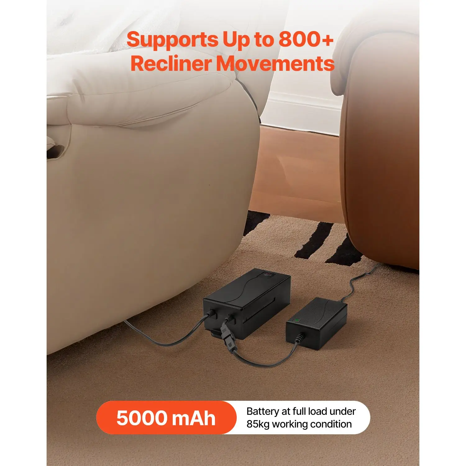 Battery Pack for Reclining Furniture with Adapter, 5000 MAh Rechargeable Recliner Battery Pack with Universal 2-Pin Connector
