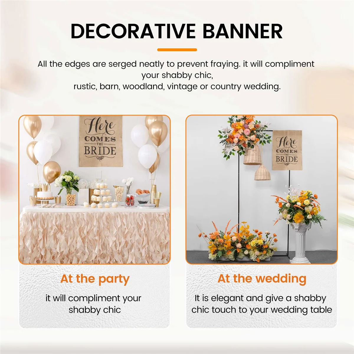 "Here Comes the Bride" Wedding Rustic Ceremony Burlap Banner For Flower Children 40cm x 50cm