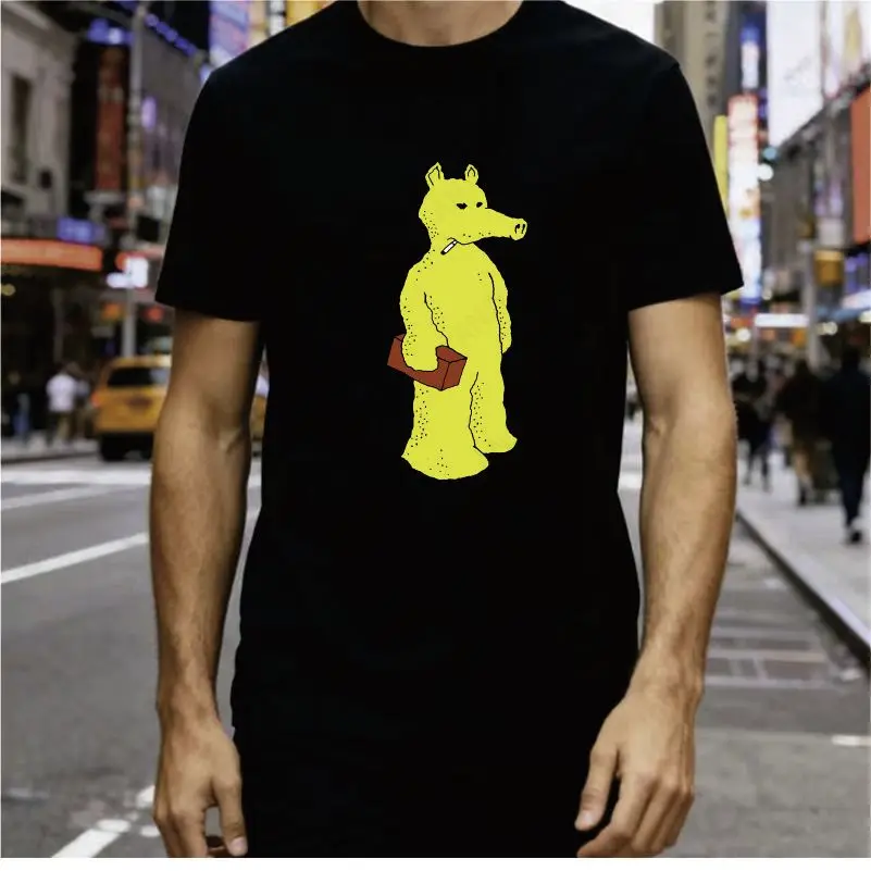 Cartoon Monster Black Vinyl Record Printed Short Sleeve T-shirt Underground Hip Hop Madlib Surrounding Men's and Women'sTops